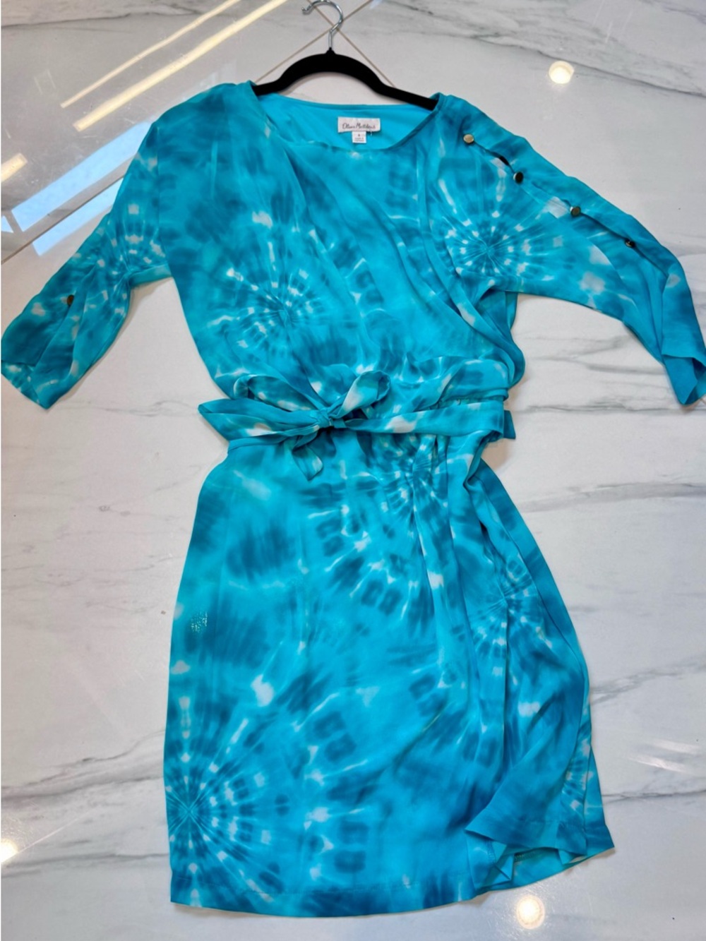 Olivia Matthews Turquoise Tie-Dye Wrap Dress